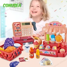 Kids Cashier toy Cash Register Calculator Childrens puzzle Play toy Girl Boy Simulation supermarket Store Shopping cosplay toys