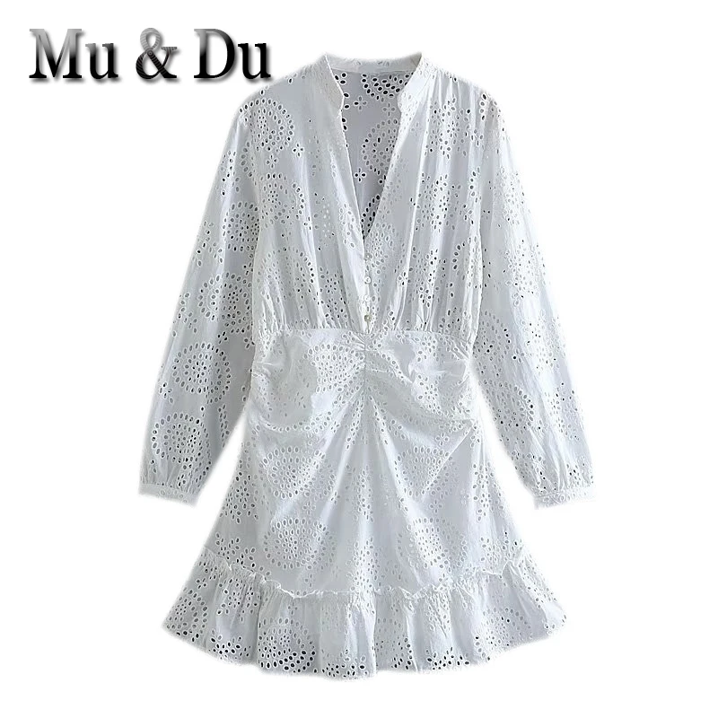 Mu&Du 2023 New Summer Women's V-neck Embroidery Hollow Out Mini Dresses Slim High Waist Fold Dress Female Elegant Party Vestidos
Mu&Du 2023 New Summer Women's V-neck Embroidery Hollow Out Mini Dresses Slim High Waist Fold Dress Female Elegant Party Vestidos