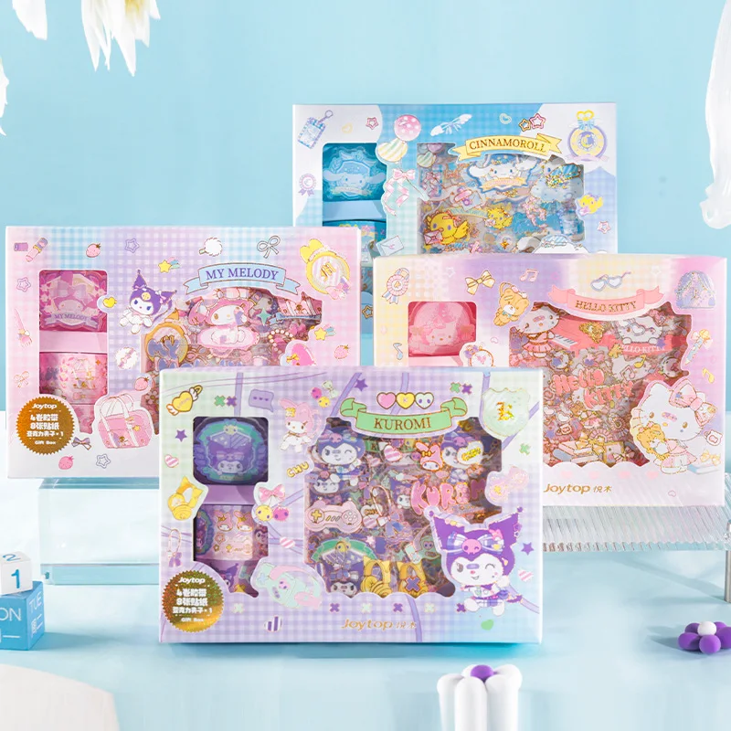 

2023 Sanrio клейкая лента стикер Kawaii HelloKitty Kuromi Cinnamoroll Студенческая мультяшная наклейка Подарочная коробка Детские Канцелярские подарки