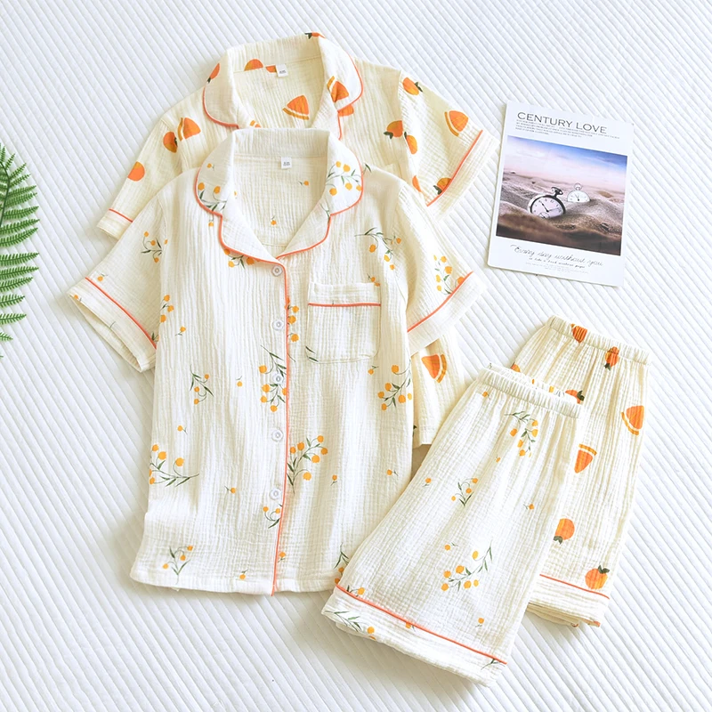 Two Piece Sets For Women's Cotton Homewear Shorts Summer Floral Crepe Sleepwear Elegant Pajamas Night Wear Pyjamas Pijama Mujer
Two Piece Sets For Women's Cotton Homewear Shorts Summer Floral Crepe Sleepwear Elegant Pajamas Night Wear Pyjamas Pijama Mujer