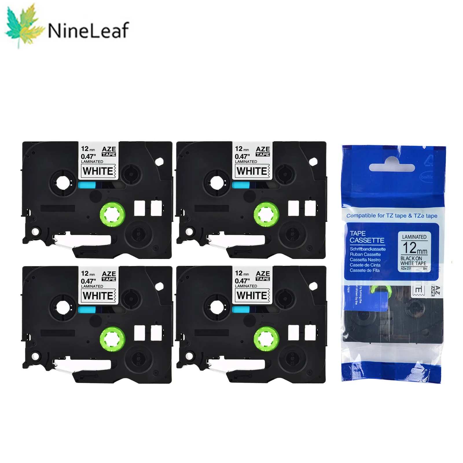 NineLeaf 4Pcs Laminated Black Print on White 12mm Label Tape 12mm x 8m Compatible for Brother Label Maker TZe-231 TZe231 Tz-231
NineLeaf 4Pcs Laminated Black Print on White 12mm Label Tape 12mm x 8m Compatible for Brother Label Maker TZe-231 TZe231 Tz-231