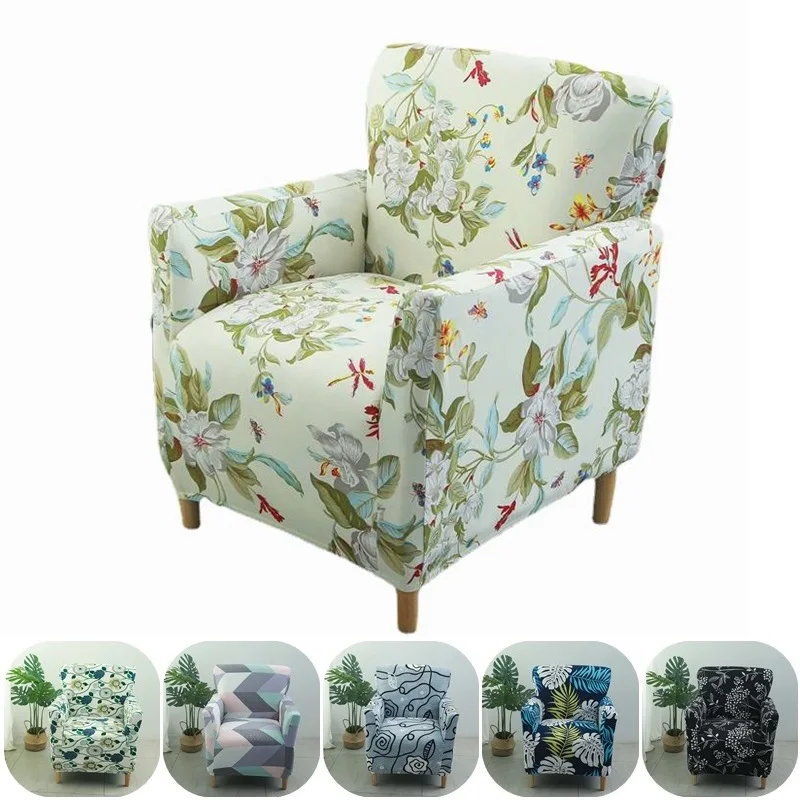 

Elastic Printed Club Bath Tub Chair Cover Stretch Single Armchair Slipcover Spandex Couch Covers for Bar Counter Living Room