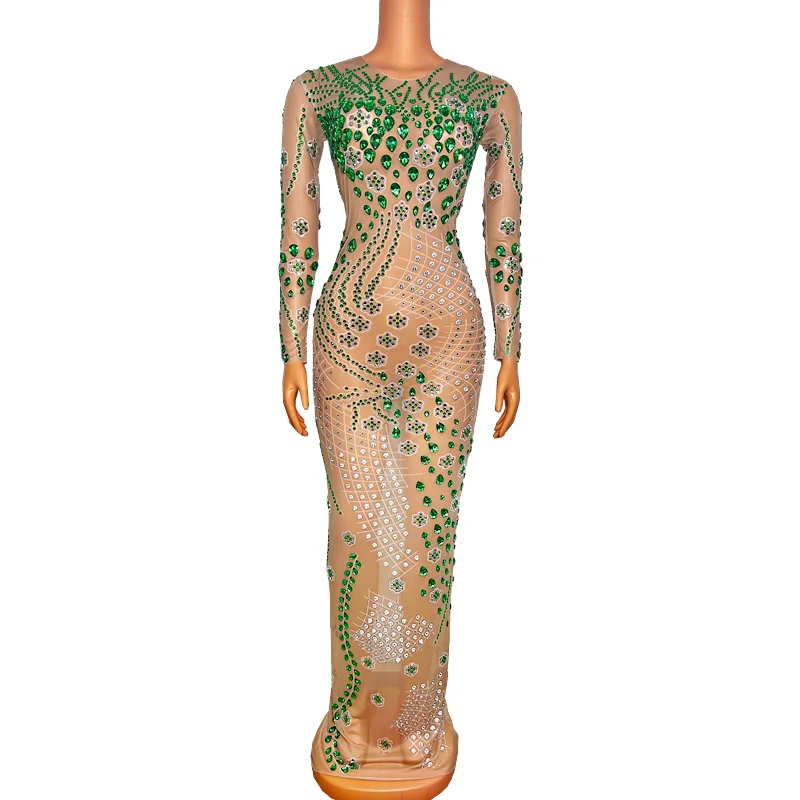 New Design Green Rhinestones Stretch Transparent Long Dress Evening Birthday Celebrate Mesh Outfit Dance Performance Dress
New Design Green Rhinestones Stretch Transparent Long Dress Evening Birthday Celebrate Mesh Outfit Dance Performance Dress