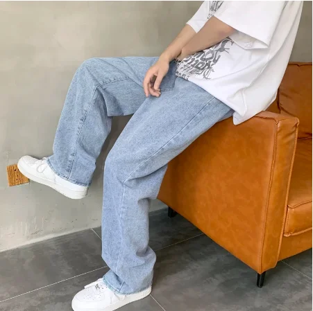 

Джинсы мужские тонкие, модные Универсальные свободные прямые брюки известного бренда, уличная одежда из денима в стиле хип-хоп, лето 2022