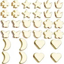 32pcs Golden Mixed Moon/Peach Heart/Star/Crown/Butterfly/Plum Blossom/Clover/Mickey Handmade Spacer Beads for DIY Jewelry Making