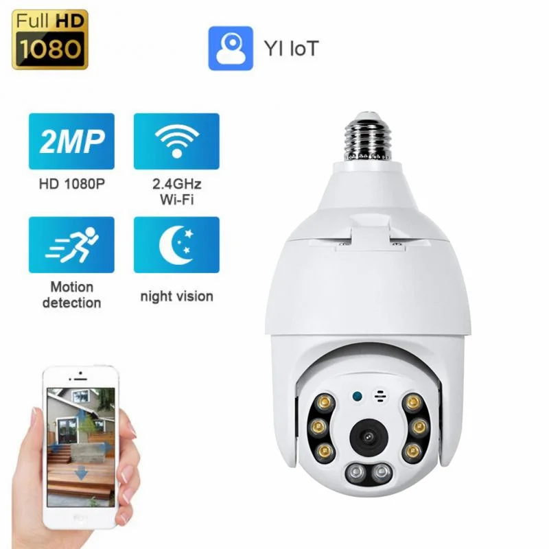 

Лампочка с камерой 2 МП, E27, 2,5 дюйма, Wi-Fi, PTZ, водонепроницаемая, 4-кратный цифровой зум, легкая установка, для помещений и улицы, для домашней безопасности, Ycc365plus, 2,4 г