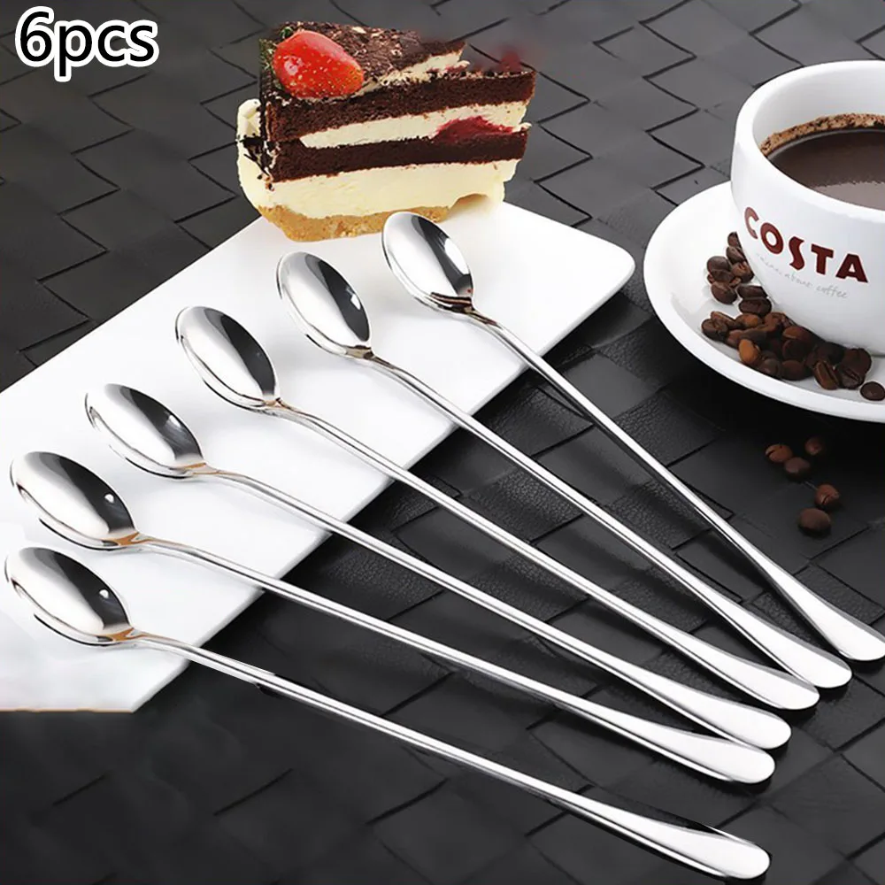 

6pcs Stainless Steel Ice Tea Scoop Dessert Spoon Food Grade Ice Cream Candy Tea Spoon Milkshake Coffee Multi-Purpose Spoon