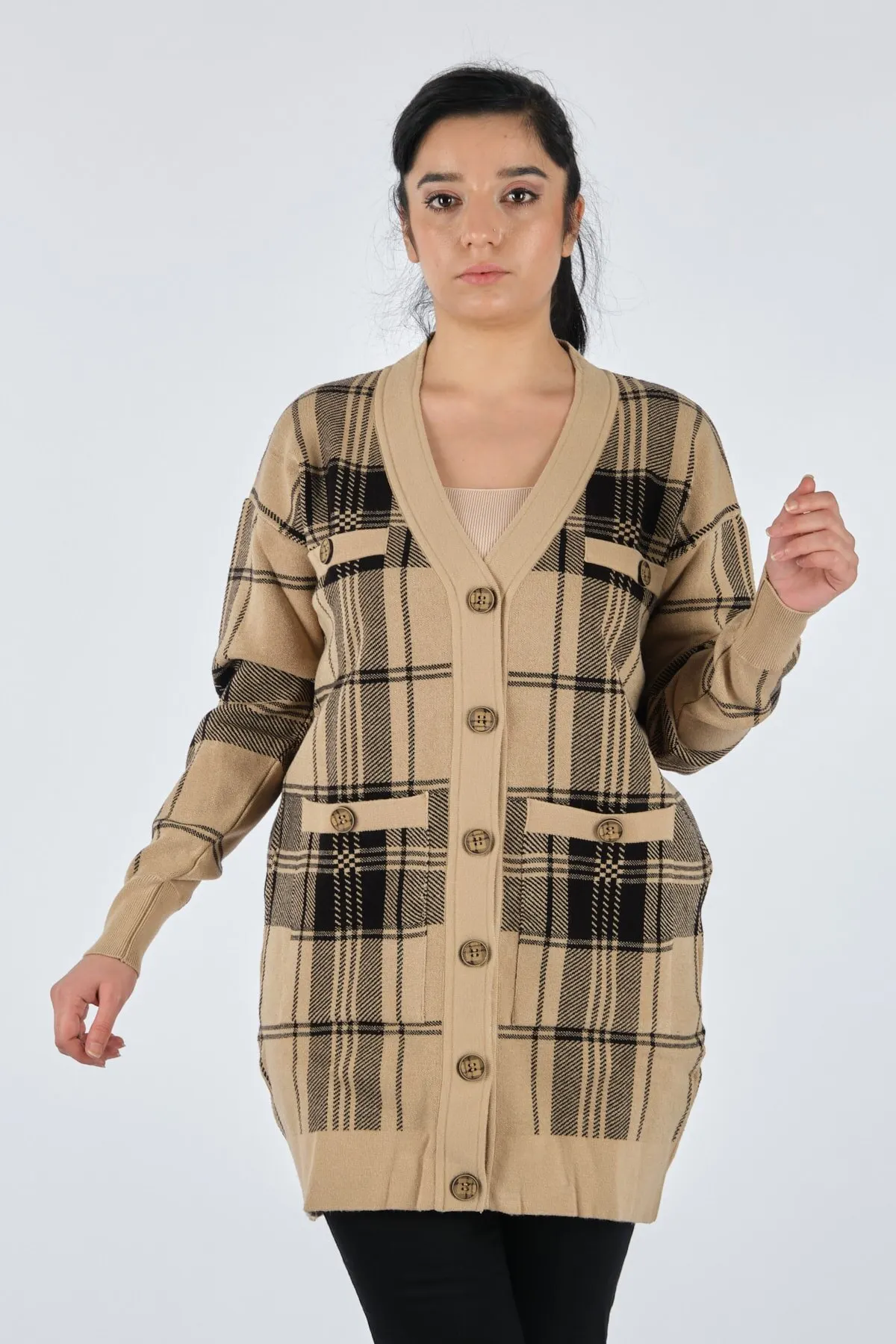 Women's Cardigan Ten V-Neck Checked Long Sleeve Camel Casual Knitted Quality Fashion Cardigan Sweaters Loose Sweater Jumper
Women's Cardigan Ten V-Neck Checked Long Sleeve Camel Casual Knitted Quality Fashion Cardigan Sweaters Loose Sweater Jumper
