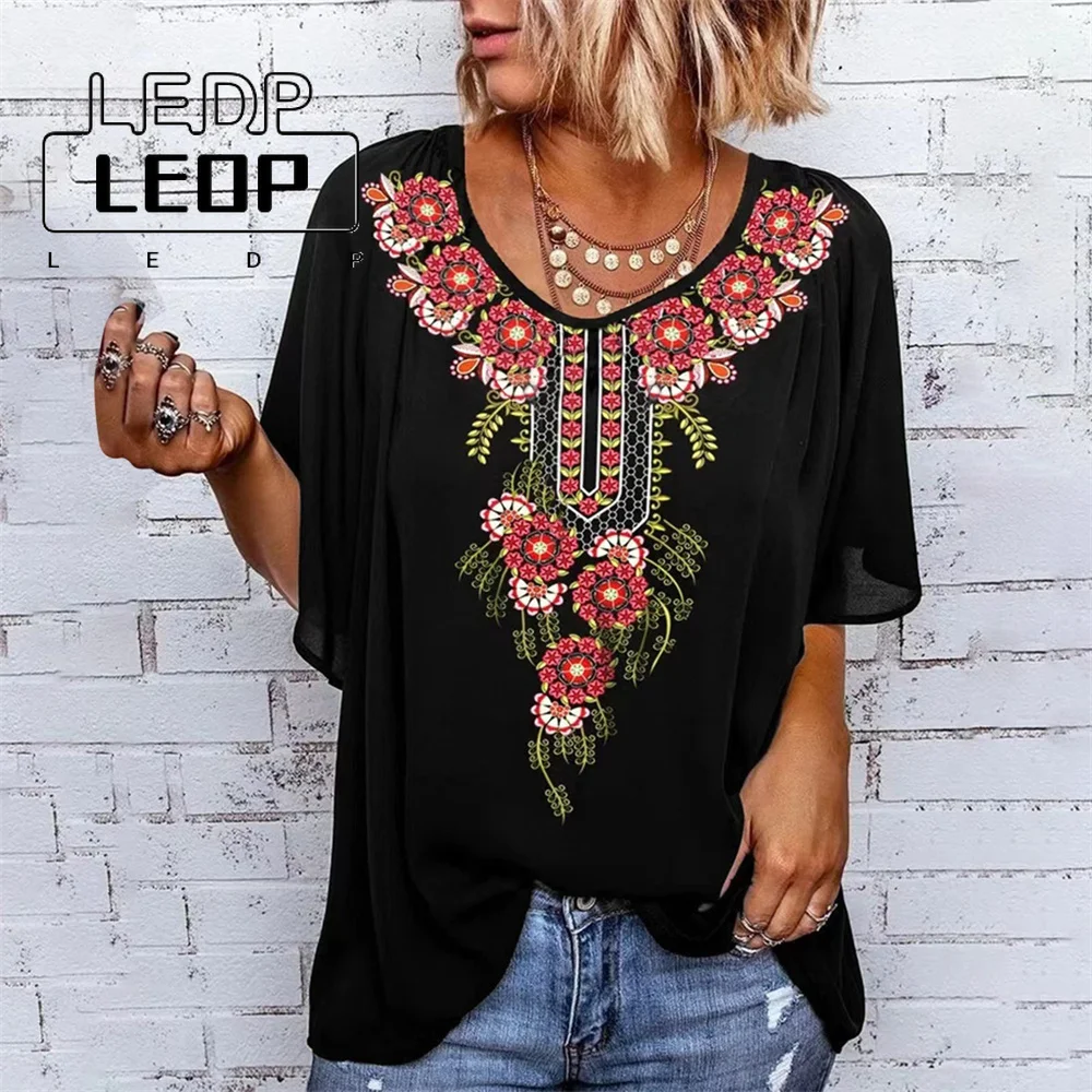 LEDP Women's Top Summer Women's Vintage Floral Print Ruffle Sleeves Crew Neck T Shirt Ladies Casual Loose Street T Shirt Top
LEDP Women's Top Summer Women's Vintage Floral Print Ruffle Sleeves Crew Neck T Shirt Ladies Casual Loose Street T Shirt Top