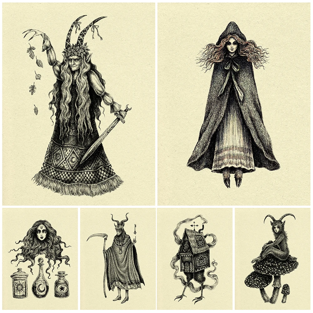 Shaman,Witch,Devil,Spirit Wall Art Vintage Canvas Painting Sun,Moon,Star And Witch Art Poster And Print For Living Room Decor
Shaman,Witch,Devil,Spirit Wall Art Vintage Canvas Painting Sun,Moon,Star And Witch Art Poster And Print For Living Room Decor