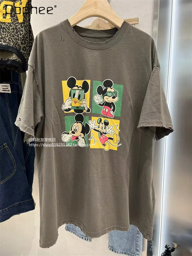 Distressed Ripped Short-Sleeved T-shirt Female Summer Retro Crew Neck Cartoon Printed Tshirt Women Korean Style Casual Loose Tee
Distressed Ripped Short-Sleeved T-shirt Female Summer Retro Crew Neck Cartoon Printed Tshirt Women Korean Style Casual Loose Tee