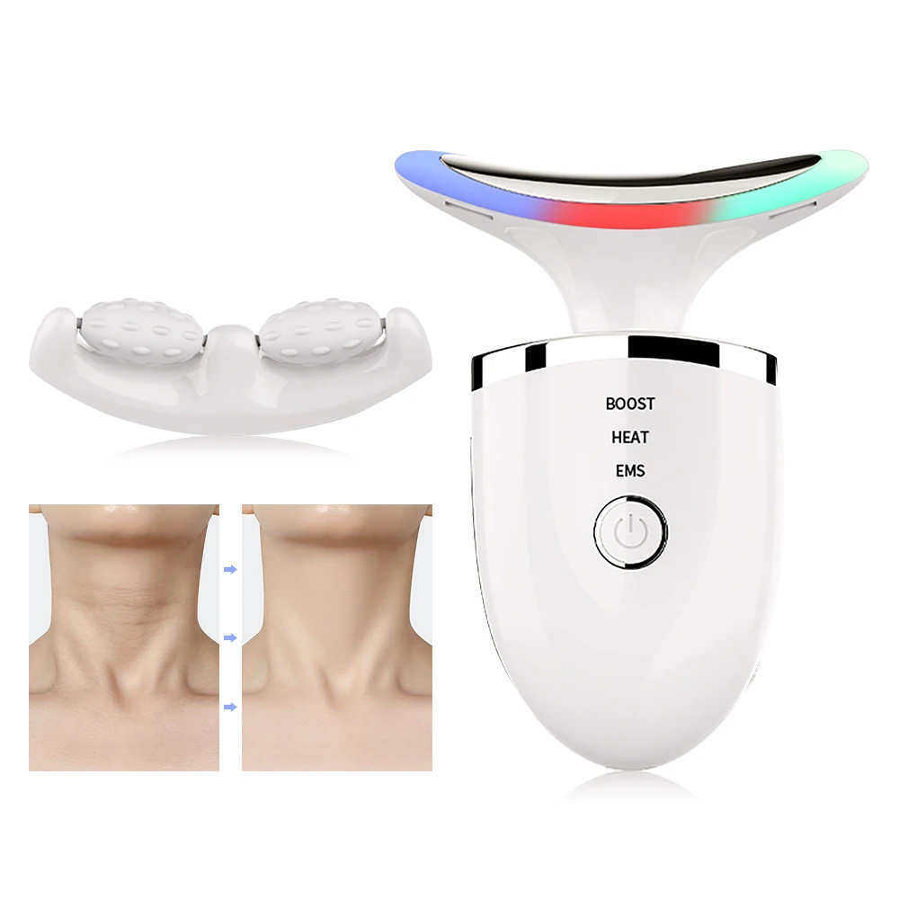 

EMS LED Photon Therapy Face Lifting Firming Skin 2 Roller Electric Neck Beauty Massager Reduce Double Chin Wrinkle Beauty Device