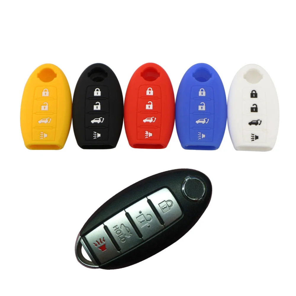 

Silicone 4 Button Fob Shell Case Key Cover Fit for Nissan Altima Armada Gt-r Maxima Murano Patrol Rogue Leaf Versa 370z Sentra