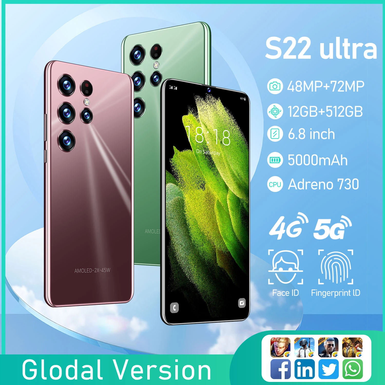 S22 Ultra 12 + 512 ГБ, разблокировка по отпечатку пальца, распознавание лица, 5000 мАч, Qualcomm 888 + смартфоны, 6,8 дюйма, две SIM-карты + микро SD, 24 + 72 МП, мобиль...
S22 Ultra 12 + 512 ГБ, разблокировка по отпечатку пальца, распознавание лица, 5000 мАч, Qualcomm 888 + смартфоны, 6,8 дюйма, две SIM-карты + микро SD, 24 + 72 МП, мобиль...