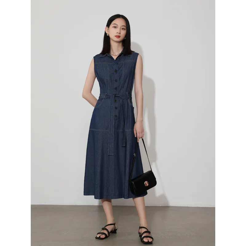 Fashion Retro Cotton Denim Waistless Sleeveless Tank Dresses 2023 Summer New Simple Long Skirt Office Ladies Slim Women Clothing 
Fashion Retro Cotton Denim Waistless Sleeveless Tank Dresses 2023 Summer New Simple Long Skirt Office Ladies Slim Women Clothing