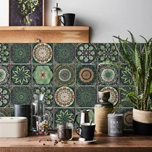24 Pieces Retro Mandala Wall Stickers Kitchen Self-Adhesive Waterproof Tile Stickers Bathroom Decor Moroccan Pvc Decal Art Mural