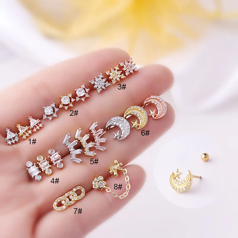 Biliear 1 Piece 2022 Fashion Pierced Women Earrings Rose Gold CZ Zircon Stainless Steel Helix Cartilage Ear Studs Moon Star
Biliear 1 Piece 2022 Fashion Pierced Women Earrings Rose Gold CZ Zircon Stainless Steel Helix Cartilage Ear Studs Moon Star
