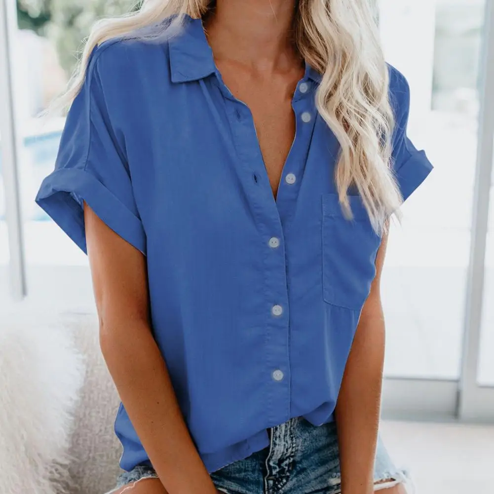 Summer Shirt Women Blouses Turn-Down Collar Short Sleeve Women Shirt Patch Pocket Solid Color Simple Loose Shirt Ladies Clothing
Summer Shirt Women Blouses Turn-Down Collar Short Sleeve Women Shirt Patch Pocket Solid Color Simple Loose Shirt Ladies Clothing