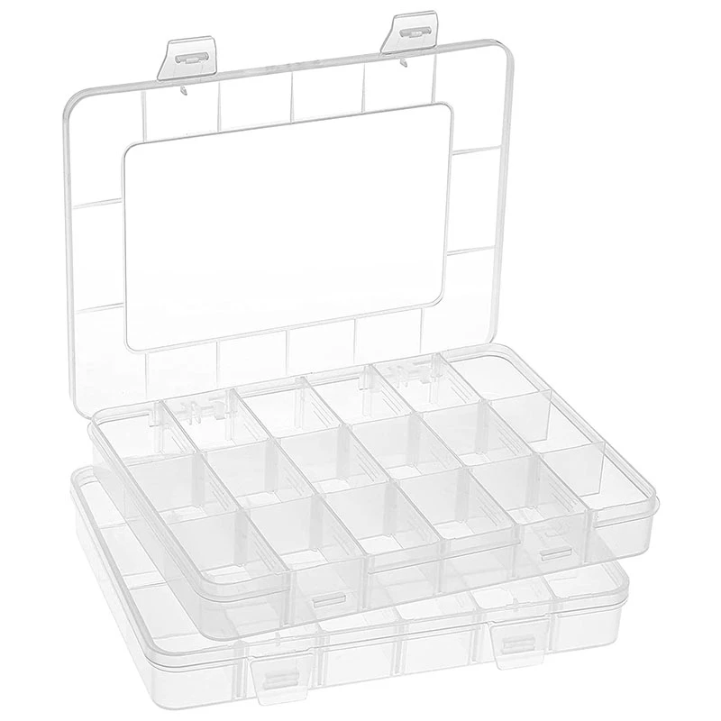 

2 Pack 18 Grids Plastic Organizer Box Adjustable Dividers, Storage Box for Jewelry, Art DIY Crafts,Washi