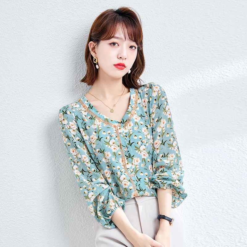Chiffon Women's Blouse V-neck Girl's Shirt Casual Clothing Print Loose Summer Long Sleeve Top Lady Fashion Houthion
Chiffon Women's Blouse V-neck Girl's Shirt Casual Clothing Print Loose Summer Long Sleeve Top Lady Fashion Houthion