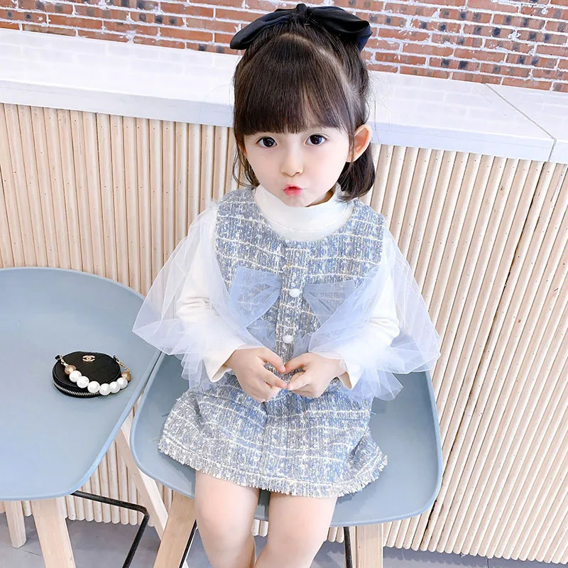 Baby Girl Fashion Clothing Set Mesh Sleeved Sweaters+Plaid Bow Dress Two Piece Set Elegant Children Clothing 2022 Spring Autumn
Baby Girl Fashion Clothing Set Mesh Sleeved Sweaters+Plaid Bow Dress Two Piece Set Elegant Children Clothing 2022 Spring Autumn