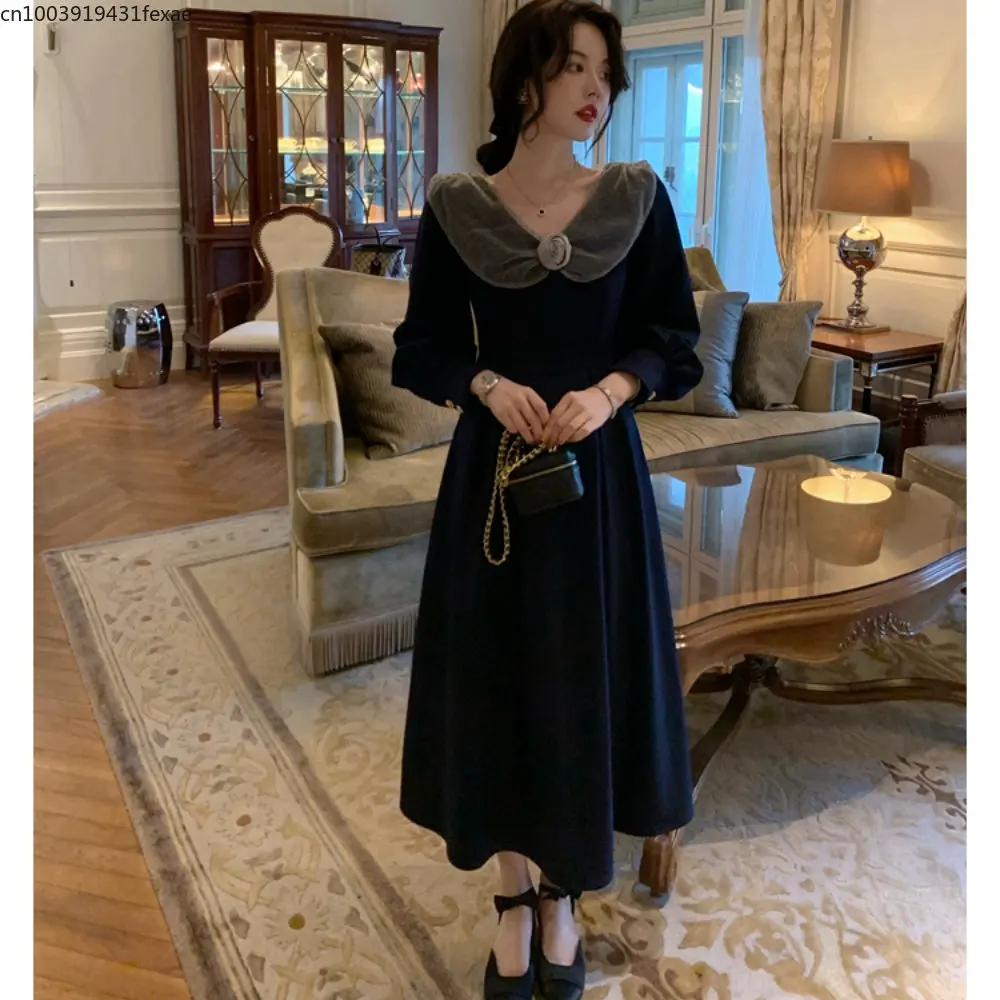 black 2022 Fall/Winter New Rose Basic Gothic Inside Mesh Collar Long-sleeve Elegant Woman Vintage Long Dress Korean Fashion
black 2022 Fall/Winter New Rose Basic Gothic Inside Mesh Collar Long-sleeve Elegant Woman Vintage Long Dress Korean Fashion