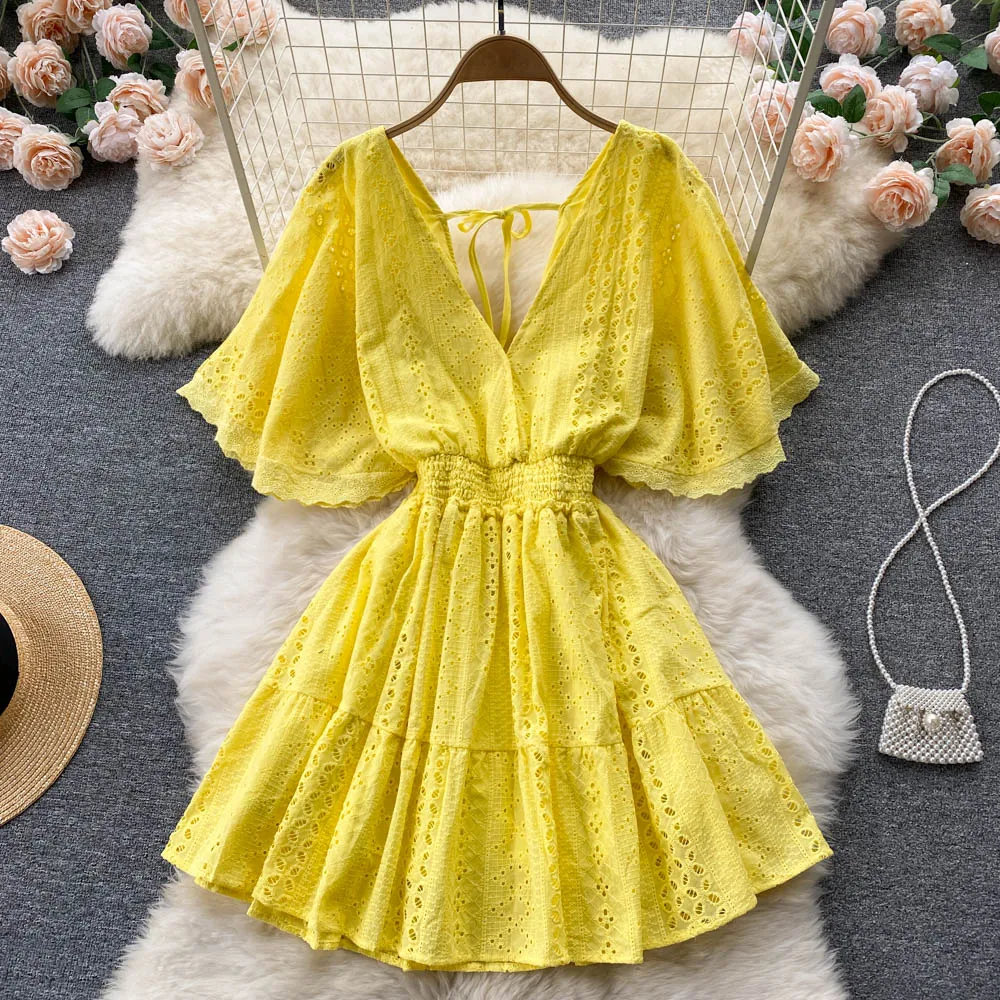 Lace Hollow Out Women Dress Summer 2022 New Design Flare Sleeved Slim Solid Elegant Female Clothing Top Quality
Lace Hollow Out Women Dress Summer 2022 New Design Flare Sleeved Slim Solid Elegant Female Clothing Top Quality