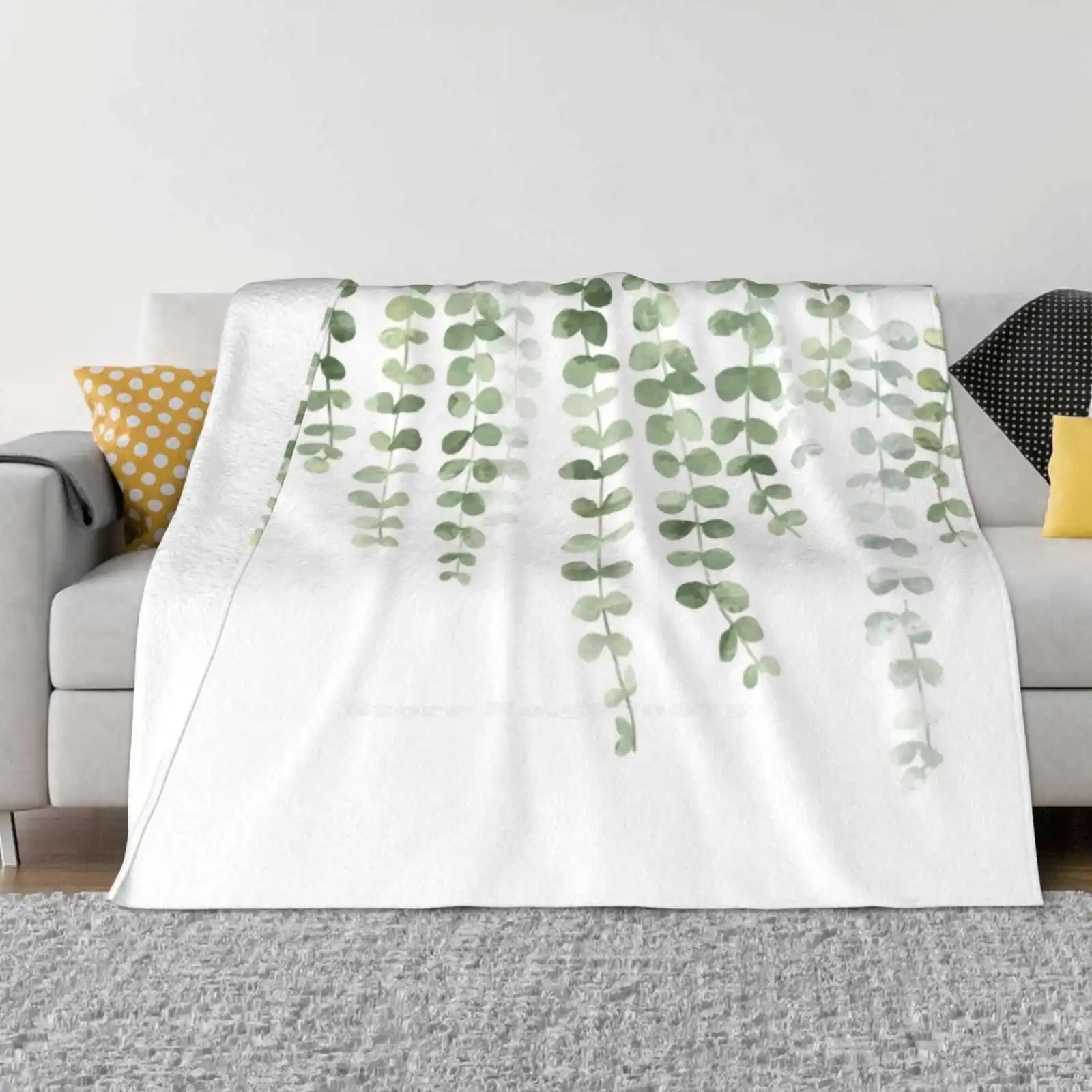 

Eucalyptus Watercolor New Print Novelty Fashion Soft Warm Blanket Climbing Vines Herb Leaf Leaves Backdrop Background Foilage