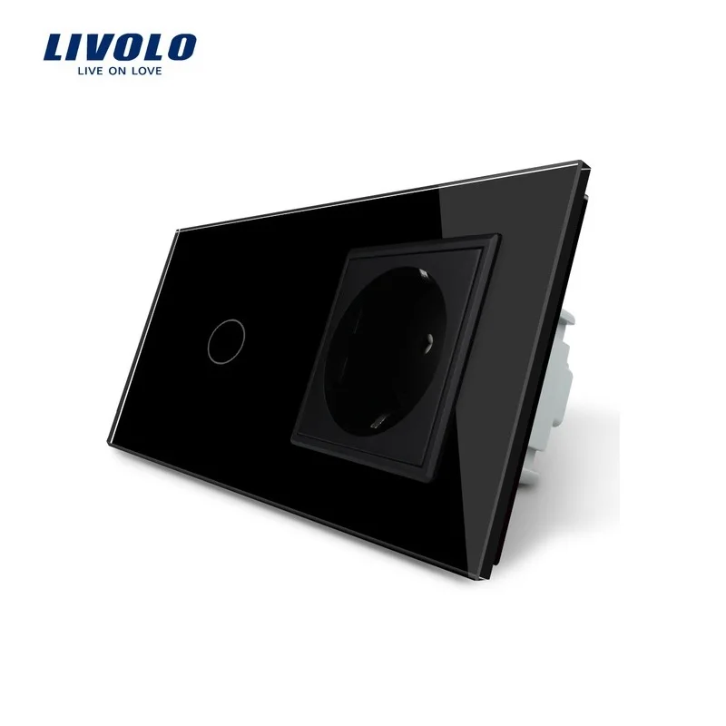 

Free Shipping, Livolo Touch Switch with EU Standard Socket , Black Crystal Glass Panel, 16A EU Socket, VL-C701-12 / VL-C7C1EU-12
