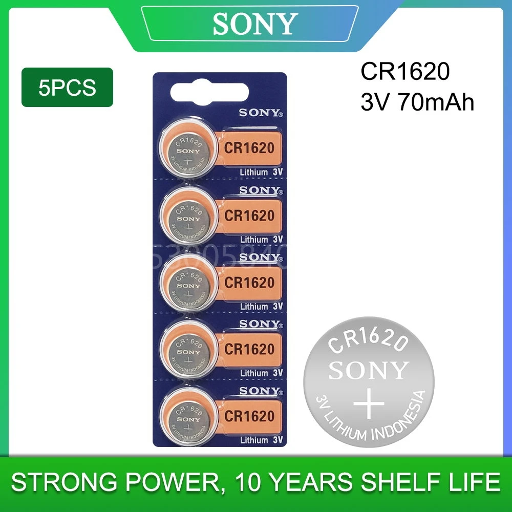 5Pcs/Lot for Sony Original Cr1620 Button Cell Batteries for Watch 3V Lithium Battery CR 1620 BR1620 Remote Control Calculator
5Pcs/Lot for Sony Original Cr1620 Button Cell Batteries for Watch 3V Lithium Battery CR 1620 BR1620 Remote Control Calculator