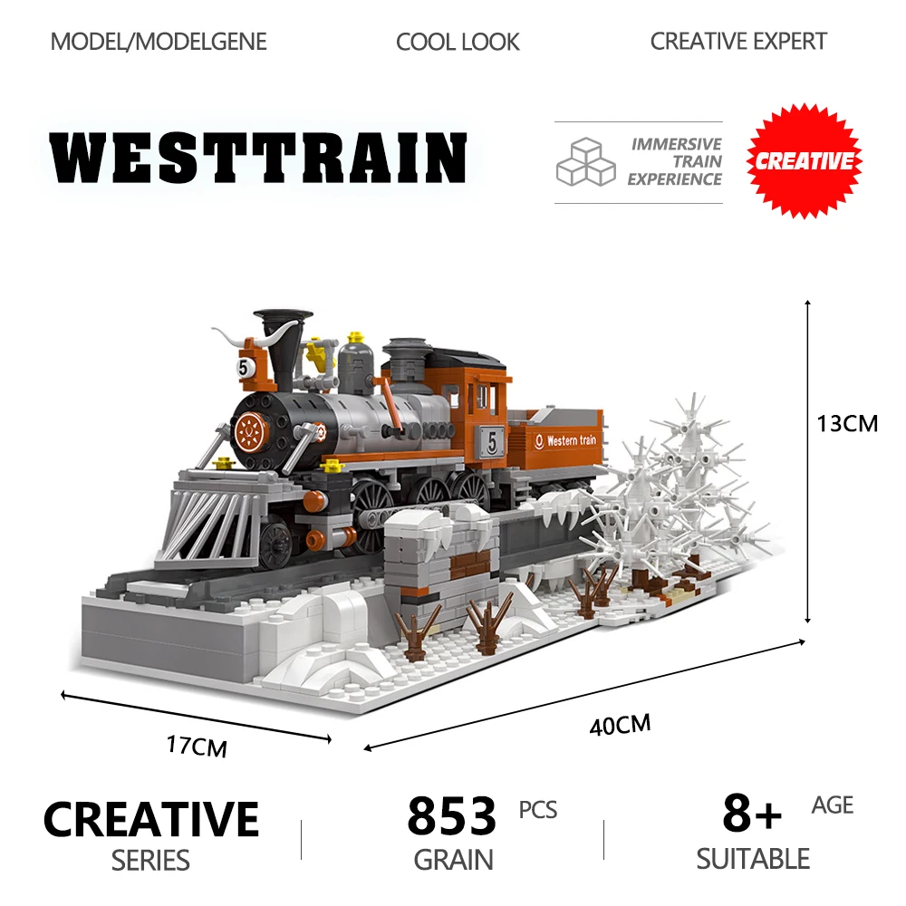 

JIESTAR креативный эксперт Ретро модель поезда строительные блоки кирпичи Западный поезд Паровая железная дорога MOC зимние игрушки для детей подарок для детей