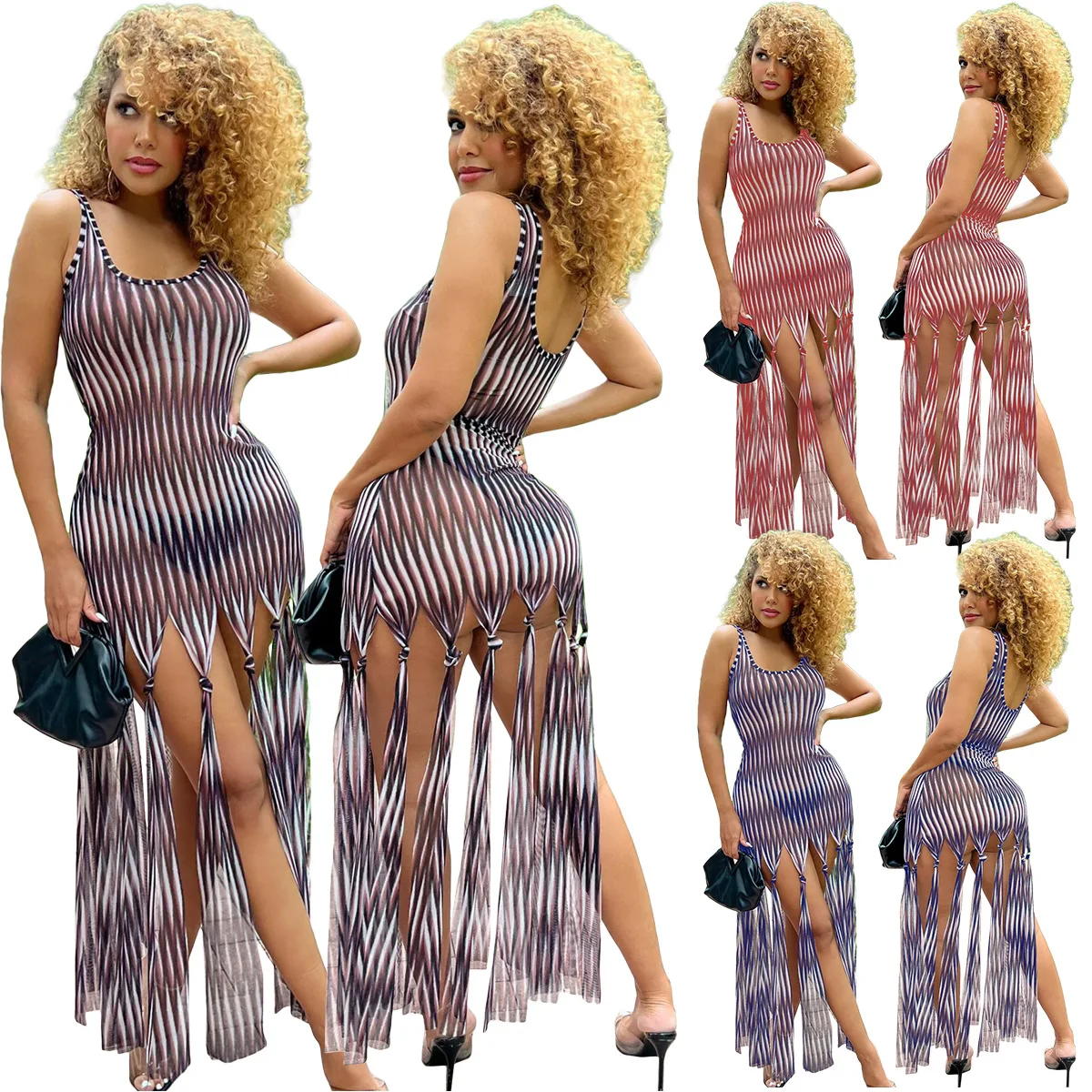 Sexy Backless Tassel Dress Women Print Sleeveless Mesh Bodycon Fringe Long Dress Beach Holiday Party See Through Dress 2022
Sexy Backless Tassel Dress Women Print Sleeveless Mesh Bodycon Fringe Long Dress Beach Holiday Party See Through Dress 2022