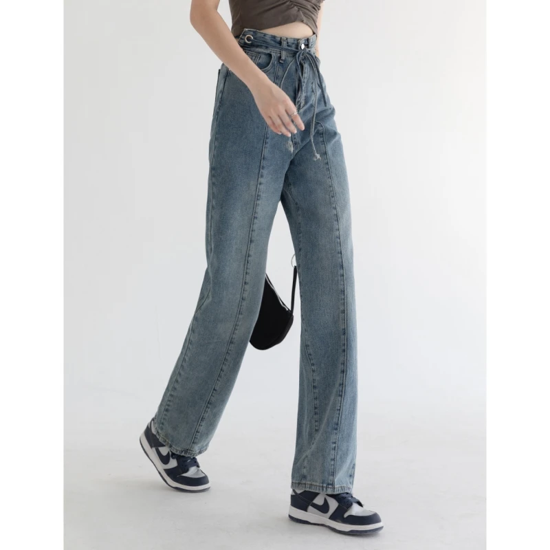 Women Blue Jeans High Waist Drawstring American Fashion Street Wide Leg Jean Female Denim Trouser Straight Baggy Denim Pants
Women Blue Jeans High Waist Drawstring American Fashion Street Wide Leg Jean Female Denim Trouser Straight Baggy Denim Pants