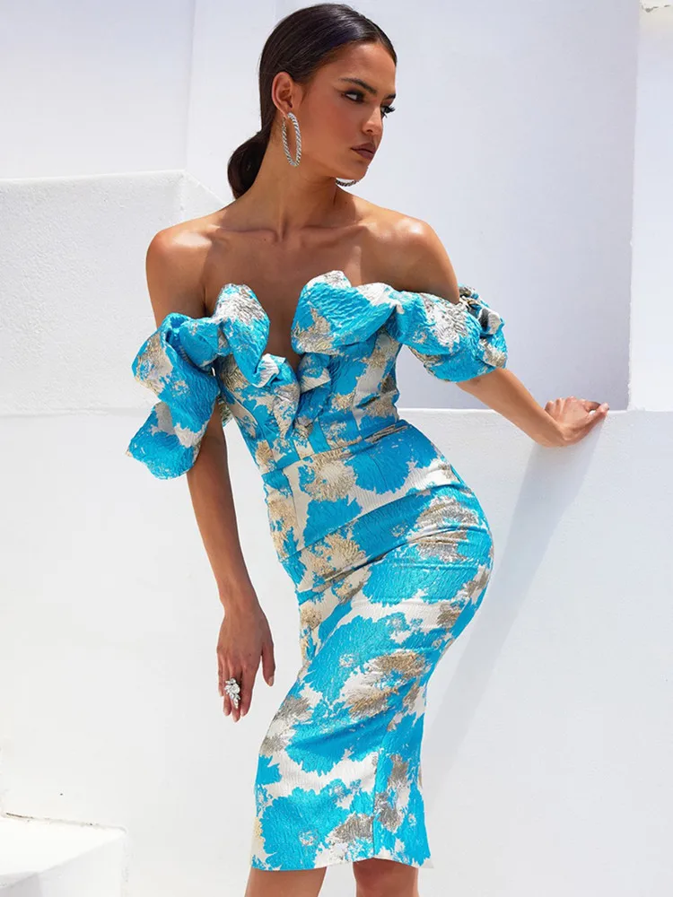 New Fashion Sexy Designer Off the Shoulder Sky Blue Midi Summer Dress Women 2022 Chic Celebrity Evening Party Dress
New Fashion Sexy Designer Off the Shoulder Sky Blue Midi Summer Dress Women 2022 Chic Celebrity Evening Party Dress
