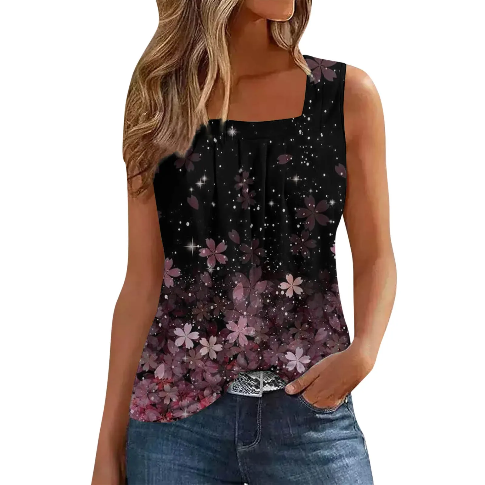 Women Sleeveless Prints Ruffled Square Collar Tank T Shirts Plain Shirt Small Tops
Women Sleeveless Prints Ruffled Square Collar Tank T Shirts Plain Shirt Small Tops