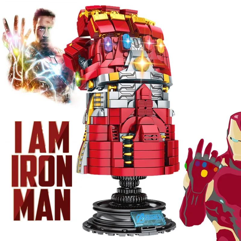 DISNEY MARVELS AVENGERS Iron Man Infinity GLOVE Gauntlet Toys Heroes Weapon Thanos Thor Mjolnir Building Block Brick Kid