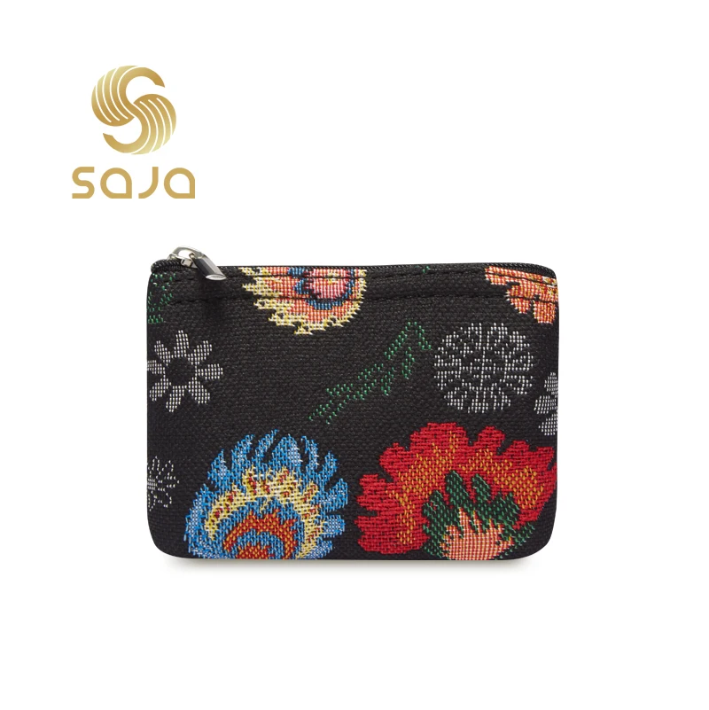 

SAJA Coin Purses Tapestry Zip Credit Card Holder Mini Zipper Wallet ID Card Keys Lipstick Headset Pouch for Women Garden Flower
