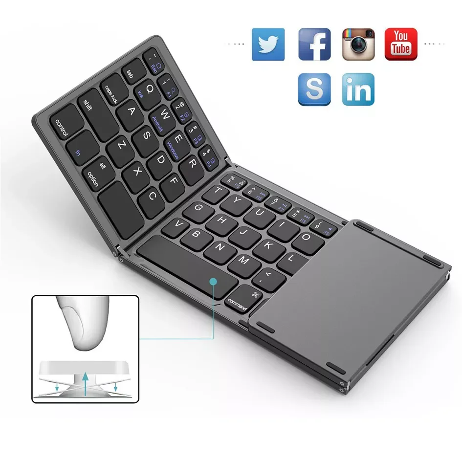 Mini Folding Touch Mouse Keyboard Wireless Bluetooth-compatible Keyboard With Touchpad For Laptop Tablet Pc ipad Android ios
Mini Folding Touch Mouse Keyboard Wireless Bluetooth-compatible Keyboard With Touchpad For Laptop Tablet Pc ipad Android ios