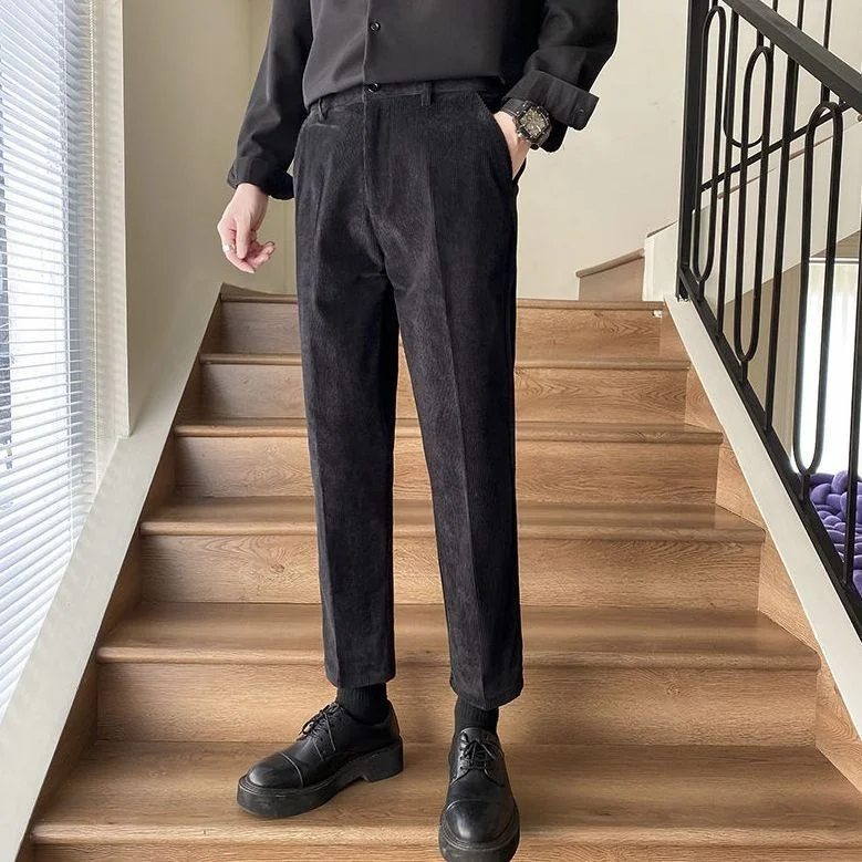 

Весна-Осень 2023, мужские однотонные вельветовые брюки в стиле ретро, мужской деловой повседневный костюм, плотные теплые прямые брюки W184