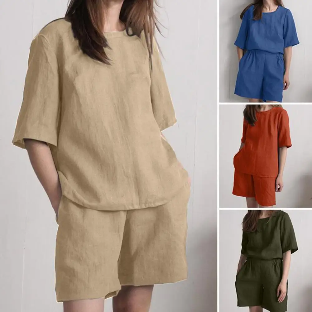 1 Set Women Tracksuits O Neck Solid Color Short Sleeve Loose Cotton Linen Blouse Top Pocket Shorts Two Pieces Set chandals mujer
1 Set Women Tracksuits O Neck Solid Color Short Sleeve Loose Cotton Linen Blouse Top Pocket Shorts Two Pieces Set chandals mujer