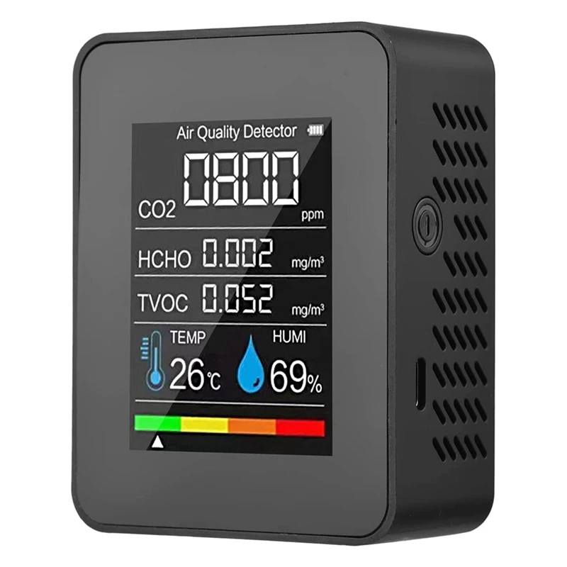 5 In 1 Air Quality Monitor TVOC HCHO Temperature Humidity CO2 Meter, USB Rechargeable CO2 Detector
5 In 1 Air Quality Monitor TVOC HCHO Temperature Humidity CO2 Meter, USB Rechargeable CO2 Detector