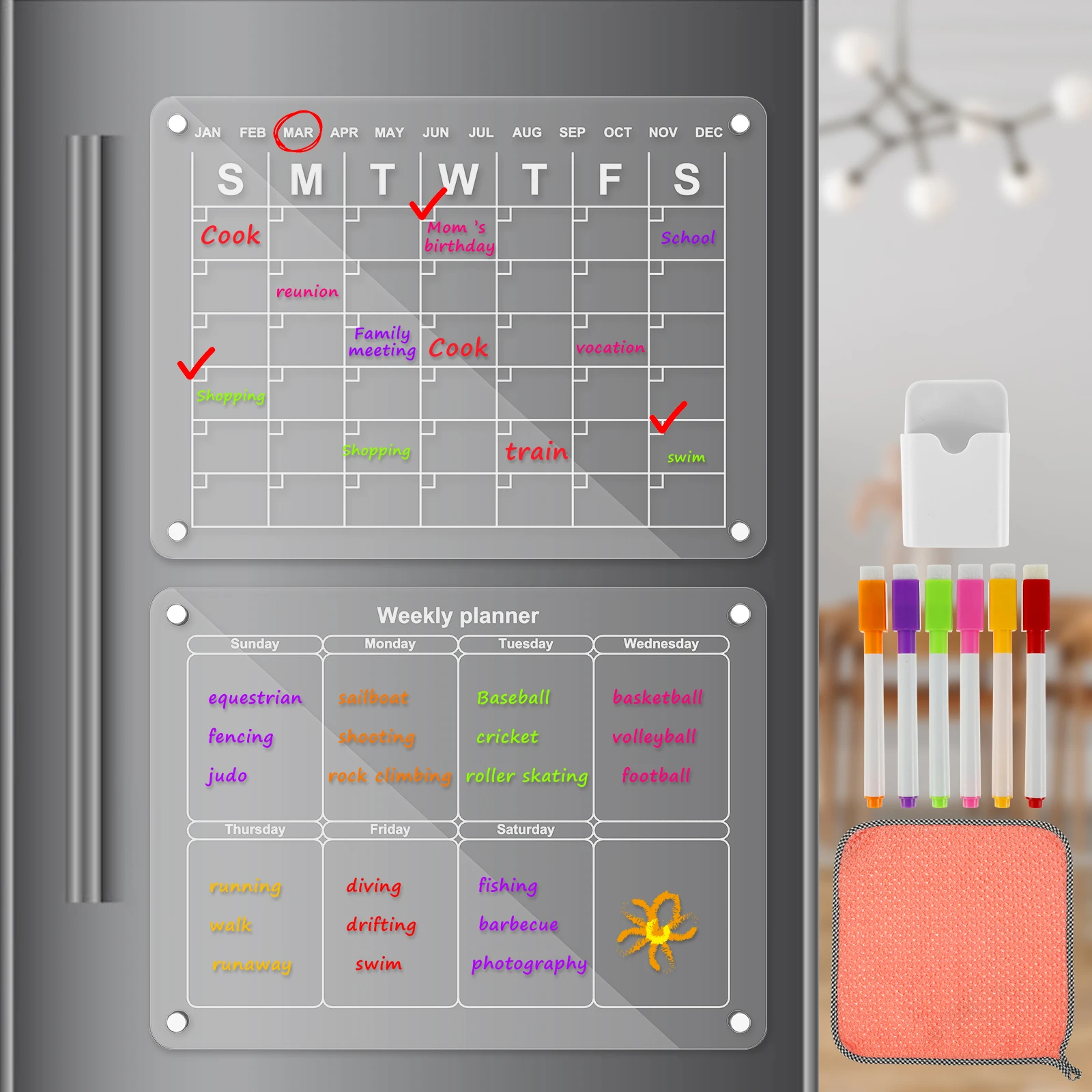Акриловый магнитный календарь, многоразовая магнитная доска для сухого стирания, прозрачная акриловая доска для холодильника, календарь, Note, сообщения, планшет для письма
Акриловый магнитный календарь, многоразовая магнитная доска для сухого стирания, прозрачная акриловая доска для холодильника, календарь, Note, сообщения, планшет для письма