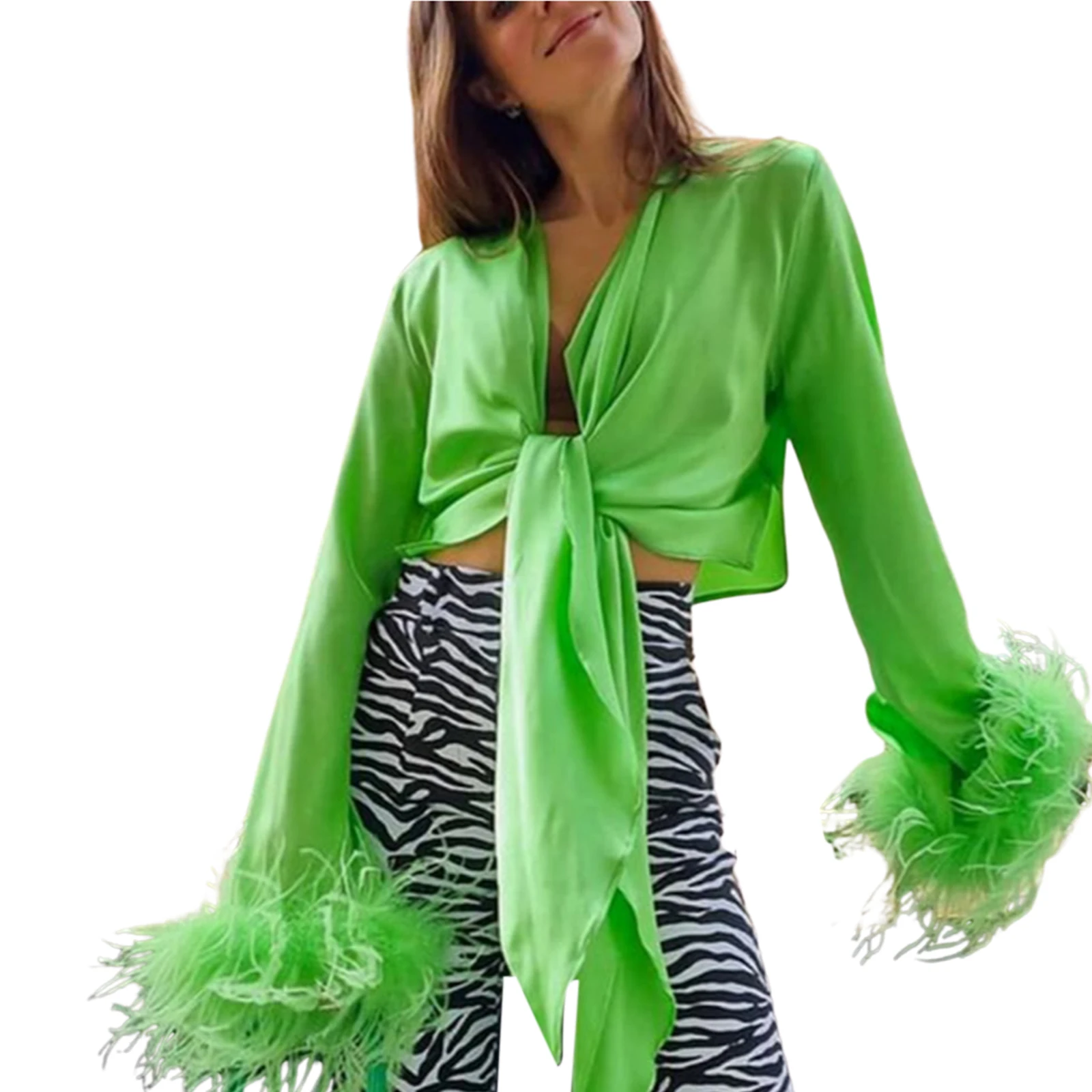 Women Cropped Shirt, Long Sleeve Deep V Neck Ruffle Drawstrings Solid Color Plush Green / Blue Tops
Women Cropped Shirt, Long Sleeve Deep V Neck Ruffle Drawstrings Solid Color Plush Green / Blue Tops
