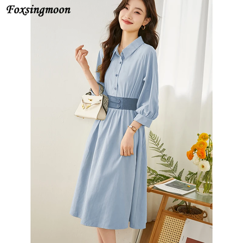 Women Dress Button Nine-point sleeve Dress Spring 2023 New Light Green Women Polo Neck Casual Shirt Dress Mid-Length Skirts
Women Dress Button Nine-point sleeve Dress Spring 2023 New Light Green Women Polo Neck Casual Shirt Dress Mid-Length Skirts