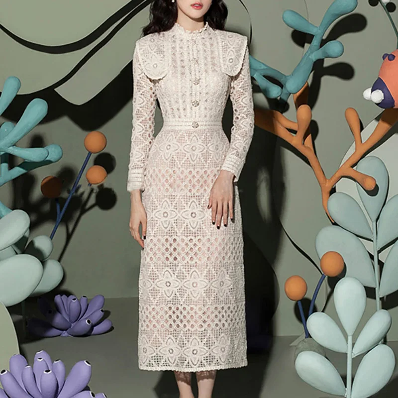 Hollow Out Embroidery Women Dress 2022 Spring Autumn Designer'S New Collect Waist Woven Style Knitted Elegant Long Dress
Hollow Out Embroidery Women Dress 2022 Spring Autumn Designer'S New Collect Waist Woven Style Knitted Elegant Long Dress