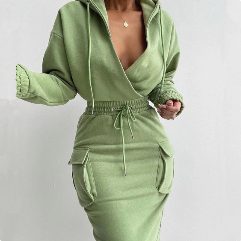 2022 Autumn Winter Women Casual Flap Detail Drawstring Waist Hooded Sweatshirt Dress
2022 Autumn Winter Women Casual Flap Detail Drawstring Waist Hooded Sweatshirt Dress