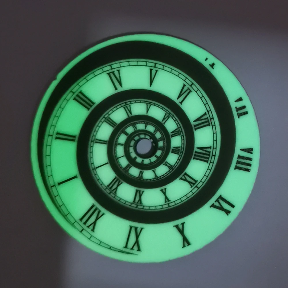 

Watch accessories 28.5mm dial Roman scale spiral disk full green luminous for NH35/36/4R/7S movement dial customization