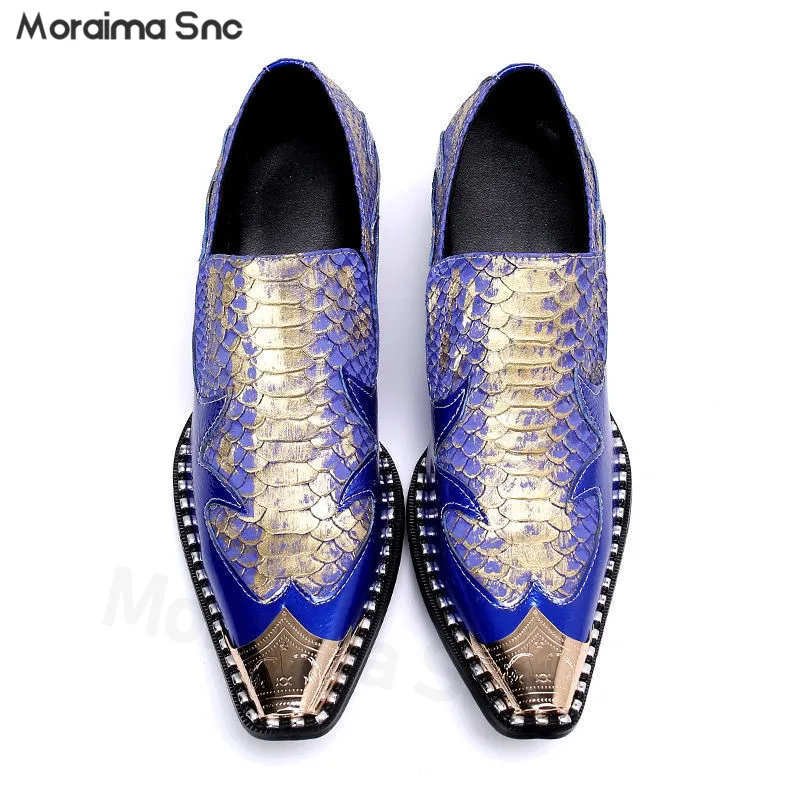 Men's Leather Shoes Youth Blue Gold High-Heeled Metal Pointed Toe Shoes Scale Decorative Personalized Leather Shoes
Men's Leather Shoes Youth Blue Gold High-Heeled Metal Pointed Toe Shoes Scale Decorative Personalized Leather Shoes