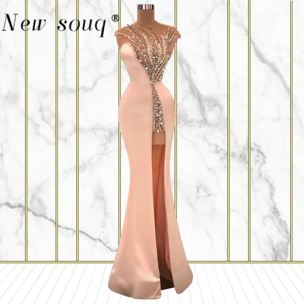 Sparkly Nude Pink Long Mermaid Evening Gowns Sexy High Side Slit Girls Party Dresses Arabic Formal Women Prom Wear Vestidos
Sparkly Nude Pink Long Mermaid Evening Gowns Sexy High Side Slit Girls Party Dresses Arabic Formal Women Prom Wear Vestidos