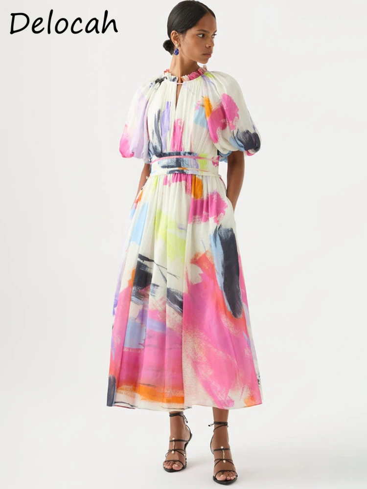 Delocah High Quality Summer Women Fashion Designer Midi Dress Lantern Short Sleeve Ruffles Trim Multicolor Print A-Line Dresses
Delocah High Quality Summer Women Fashion Designer Midi Dress Lantern Short Sleeve Ruffles Trim Multicolor Print A-Line Dresses